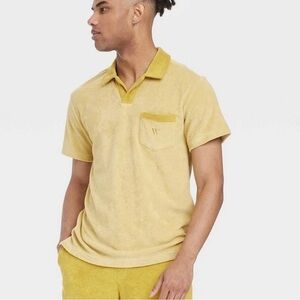 Houston white Men's Yellow Terry Cloth Polo Shirt
l casual office Y2K soft comfy